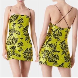 Alice + Olivia Green/Yellow and Black Cross Back Dress